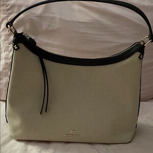 Michael Kors Collection Cream and Black Leather-Trim Shoulder Hobo